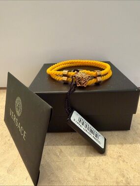 Versace Gold Medusa Accent Yellow Rope Wrap Bracelet brand new with box - unisex